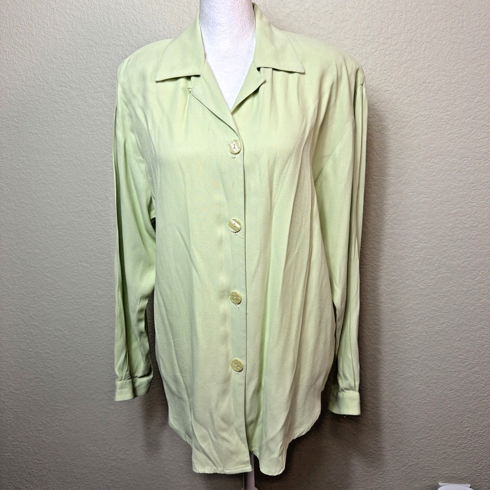 Impressions of California Blouse Womens 10 Pastel Sage Green Long Sleeve Vtg 90s